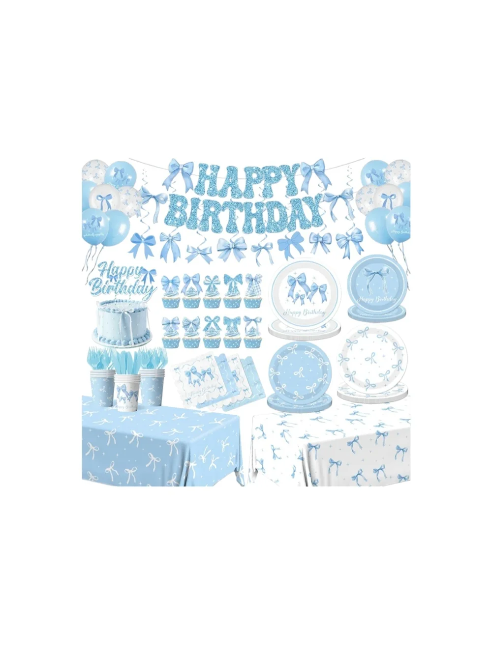 Amazon Light Blue Bow Birthday Party Decoration Kit